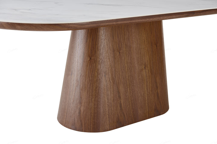 Bianca 200cm Oval Walnut & White Ceramic Marble Dining Table