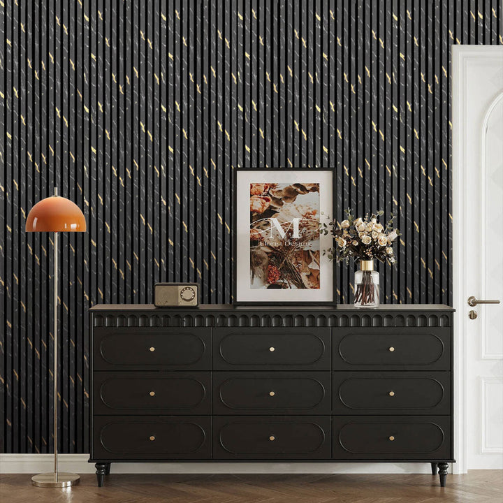 Black Gold Marble Acoustic Slatted Wall Panels Pack Of x4 240 x 60cm