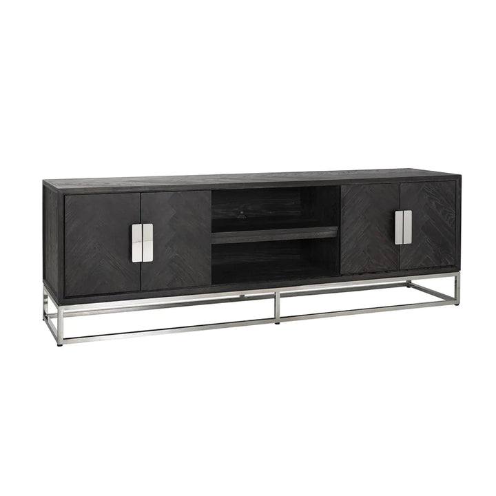 Blackbone Black Oak and Silver 4 Door TV Unit - 220cm-Belmont Interiors
