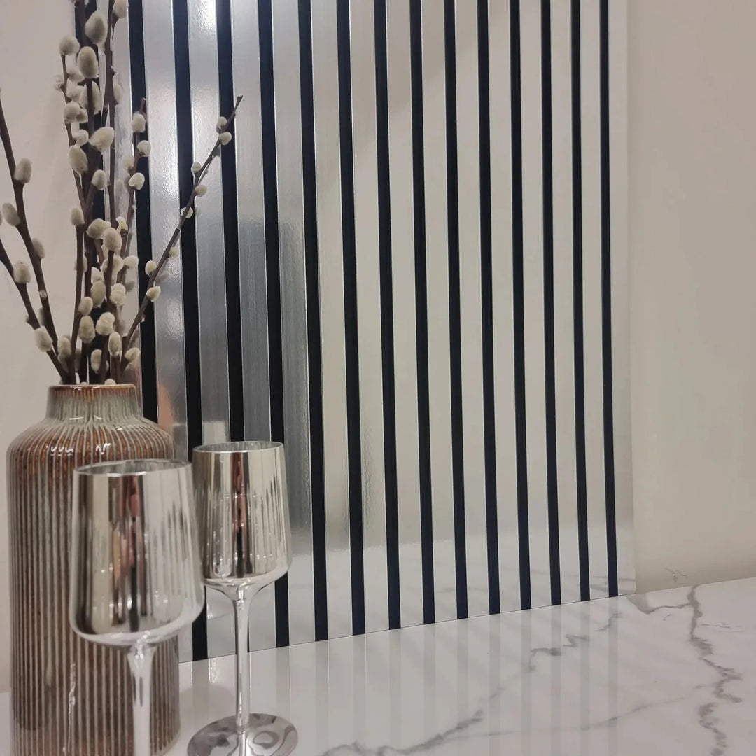 Acoustic Slatted Wall Panels Chrome Metallic Pack Of x4 240 x 60cm