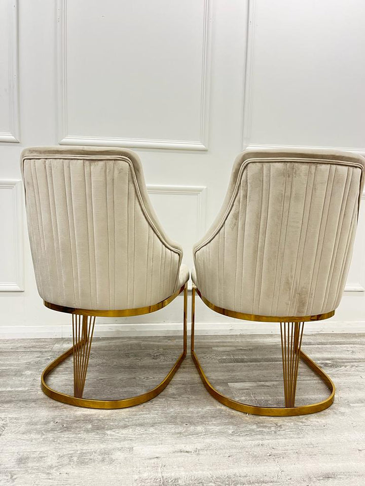 Louis Gold Marble Dining Table With Carlton Cream/Gold Velvet Dining Chairs