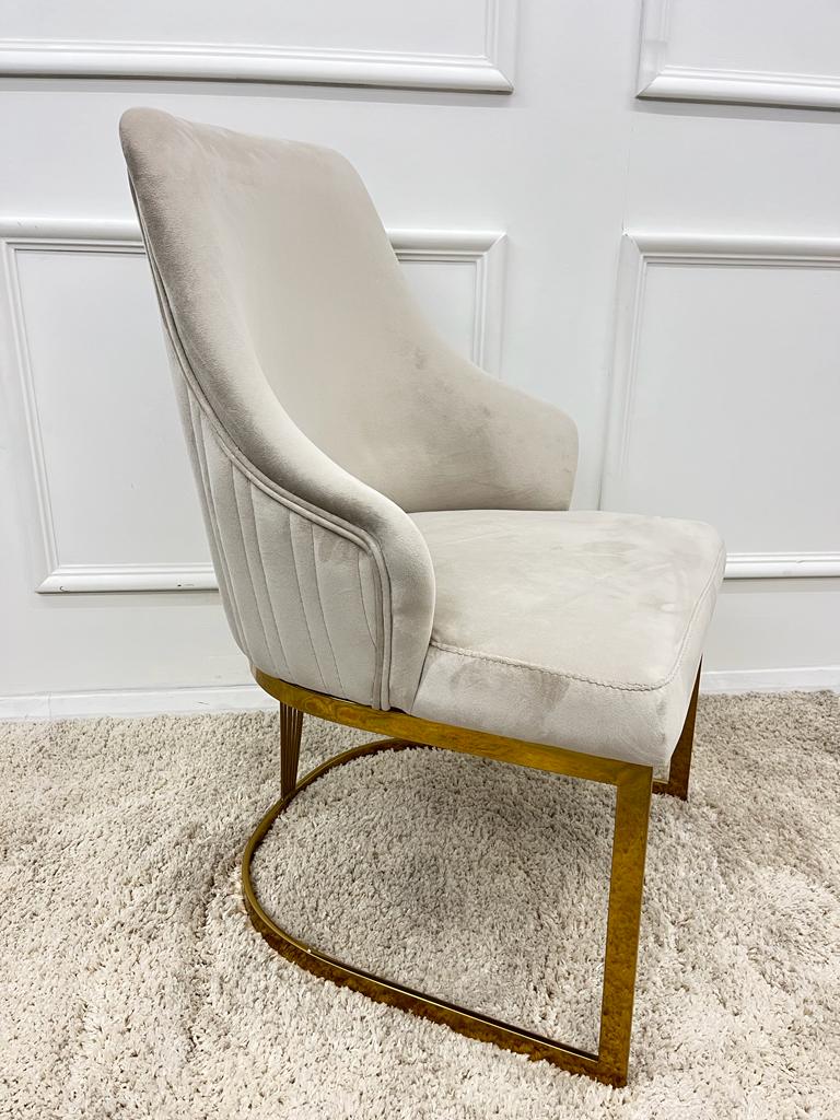 Louis Marble & Gold Dining Table With Carlton Cream/Gold Velvet Chairs