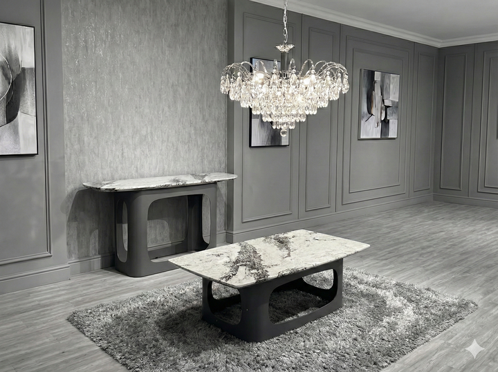 Lina Grey Ceramic Marble Console Table