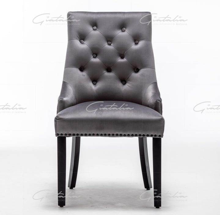 Cambridge Dark Grey French Plush Velvet Quilted Back Ring Dining Chair-Esme Furnishings
