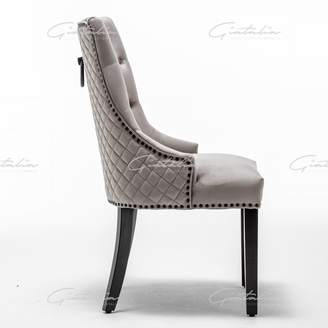 Cambridge Light Grey French Plush Velvet Quilted Back Ring Dining Chair-Esme Furnishings