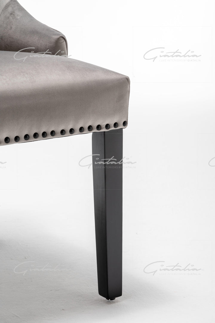 Cambridge Light Grey French Plush Velvet Quilted Back Ring Dining Chair-Esme Furnishings