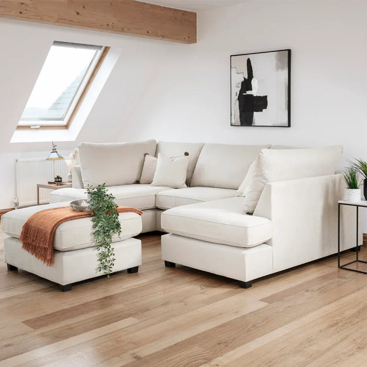 Carnaby Sofa Beige Fabric U Shape Corner Sofa