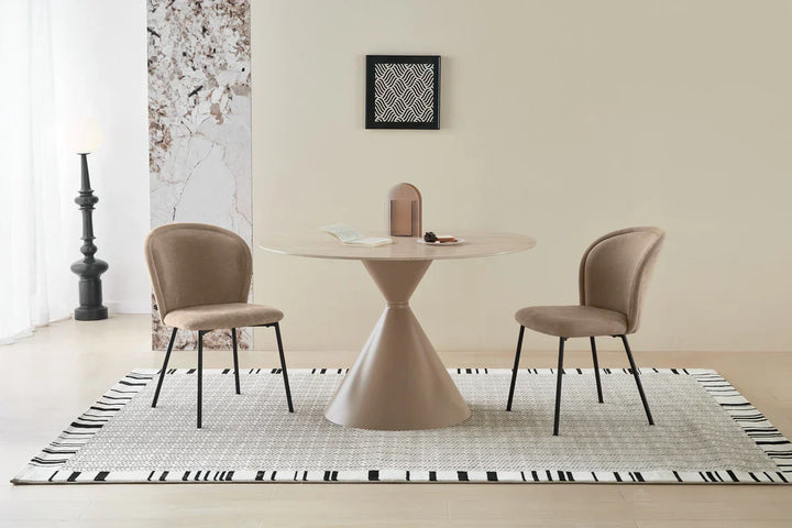 Casa Round 120cm Cappuccino & Travertine Ceramic Marble Dining Table