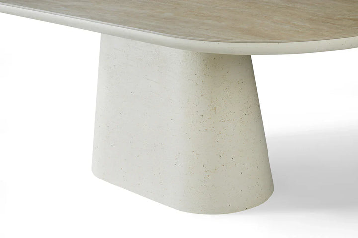 Celine 200cm Oval Ivory & Travertine Ceramic Marble Dining Table