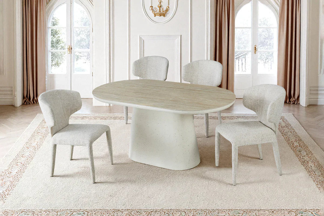 Celine 160cm Oval Ivory & Travertine Ceramic Marble Dining Table