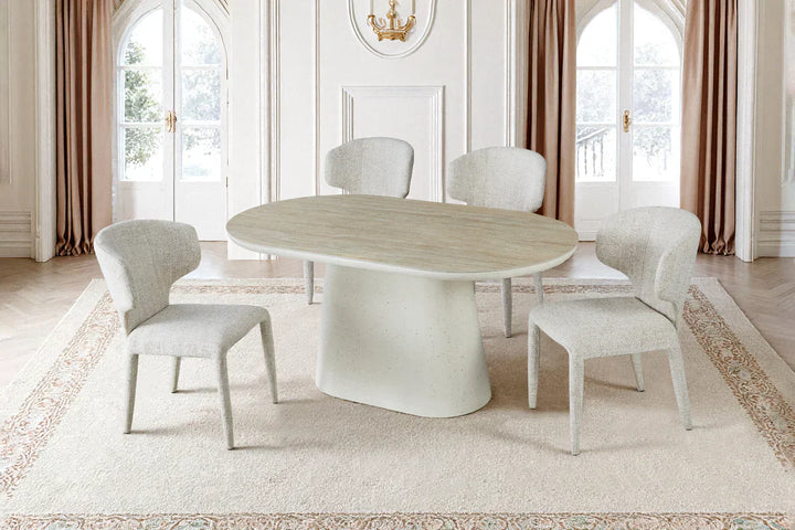 Celine 160cm Oval Ivory & Travertine Ceramic Marble Dining Table