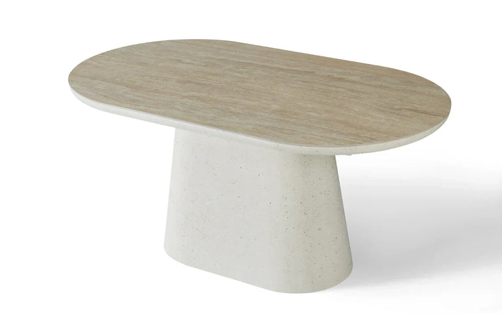 Celine 160cm Oval Ivory & Travertine Ceramic Marble Dining Table