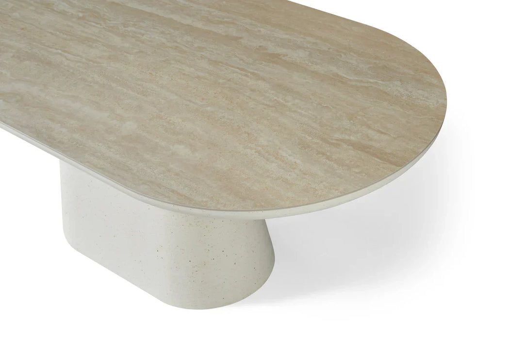 Celine 160cm Oval Ivory & Travertine Ceramic Marble Dining Table