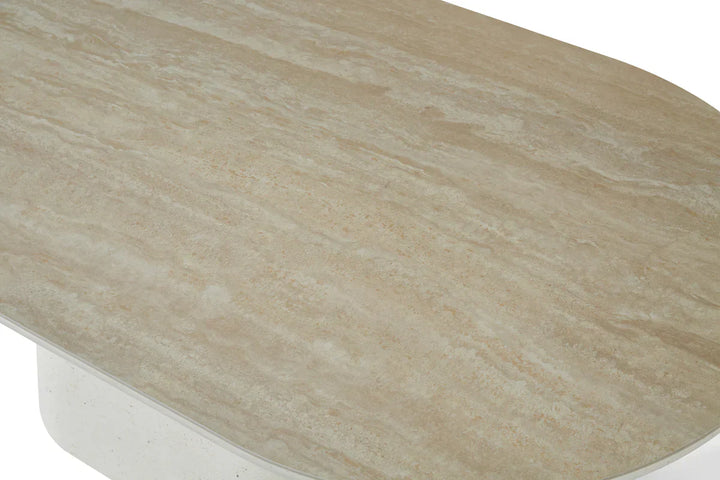 Celine 160cm Oval Ivory & Travertine Ceramic Marble Dining Table