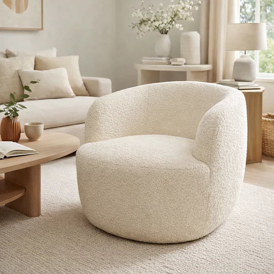 The Wave Boucle Premium Armchair Ivory Boucle Fabric