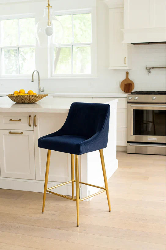 Milano Black Ribbed Velvet Bar Stools Gold Legs