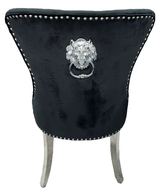 Chelsea Lion Knocker Plain Back Tufted Plush Velvet Dining Chair Chrome Legs - 3 Colours-Esme Furnishings