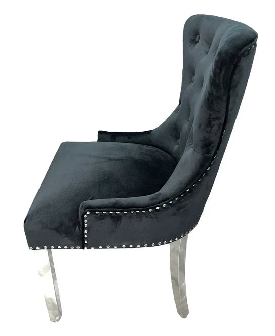 Chelsea Lion Knocker Plain Back Tufted Plush Velvet Dining Chair Chrome Legs - 3 Colours-Esme Furnishings