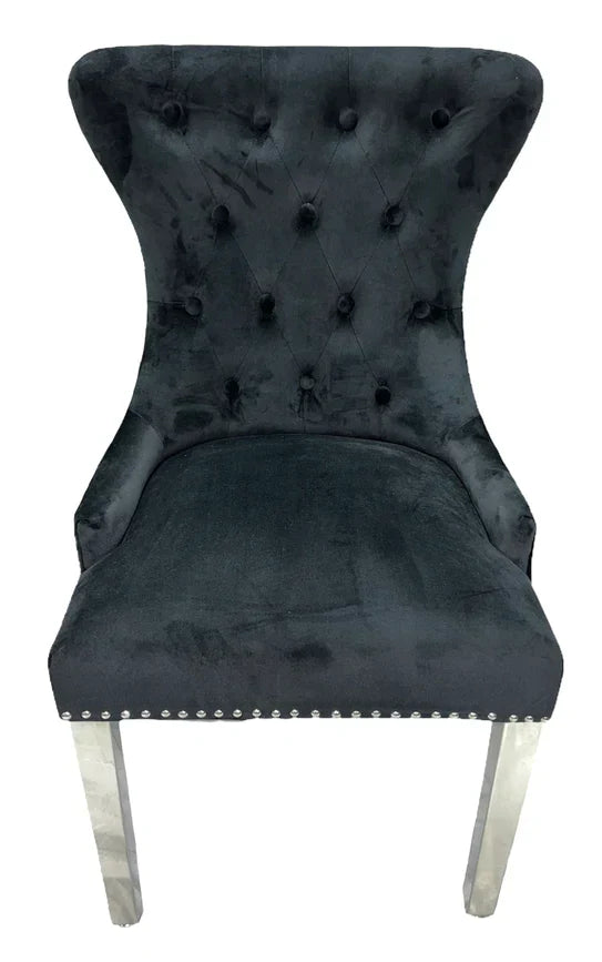 Chelsea Lion Knocker Plain Back Tufted Plush Velvet Dining Chair Chrome Legs - 3 Colours-Esme Furnishings