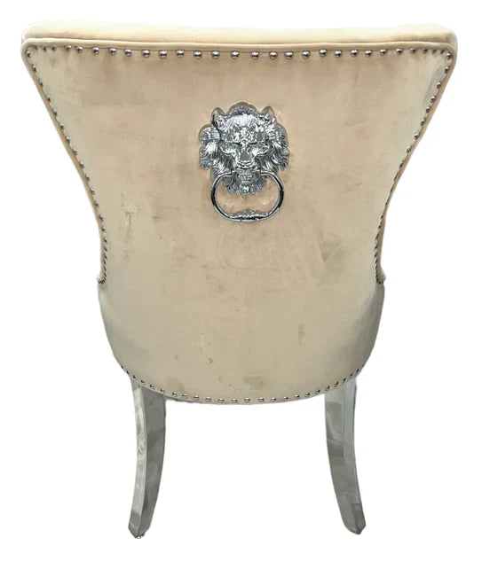 Chelsea Lion Knocker Plain Back Tufted Plush Velvet Dining Chair Chrome Legs - 3 Colours-Esme Furnishings