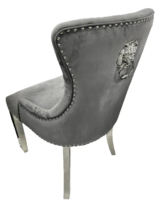 Chelsea Lion Knocker Plain Back Tufted Plush Velvet Dining Chair Chrome Legs - 3 Colours-Esme Furnishings