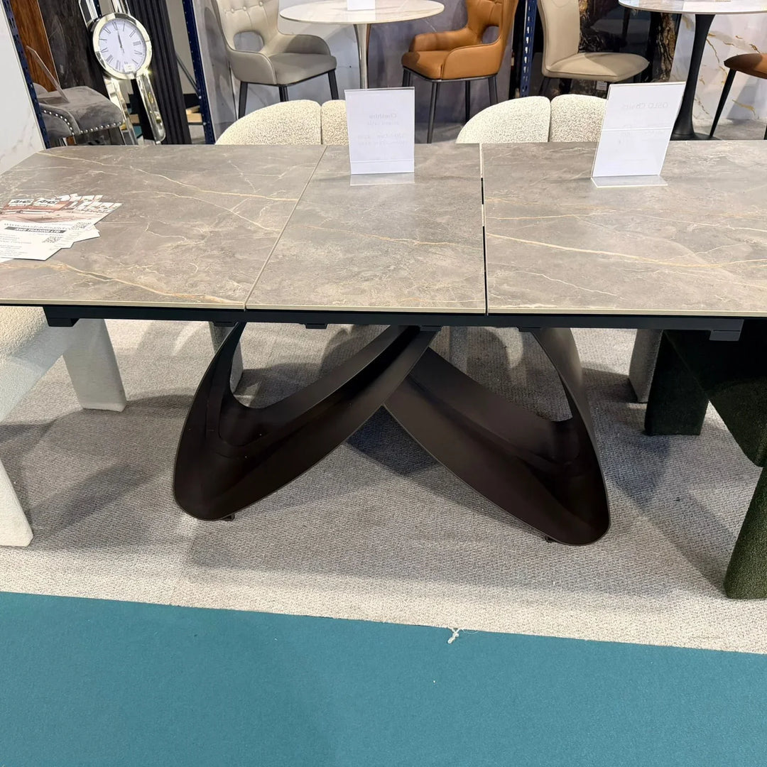 Carra 120-150cm Grey/Gold Ceramic Marble Extending Dining Table