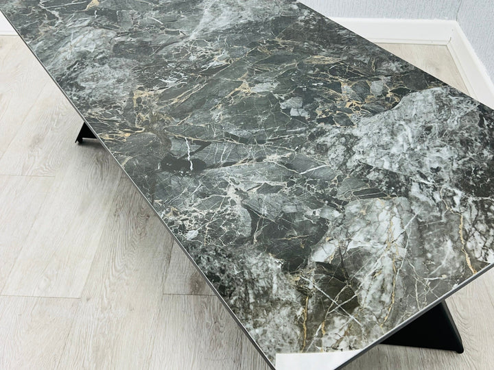 Chicago 180-260CM Ceramic Marble Black Gold Extending Dining Table