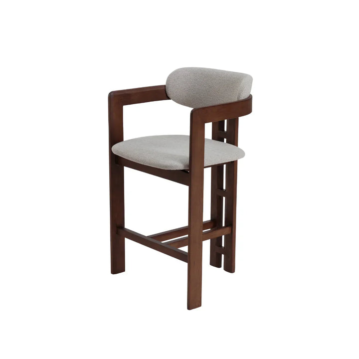 Clara Walnut Dark Wooden Ivory Boucle Fabric Bar Stool