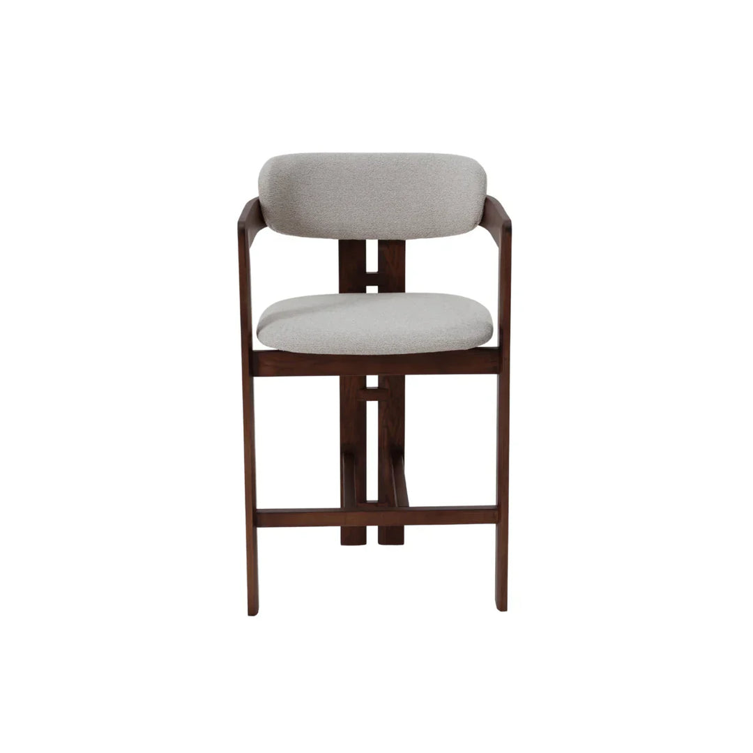 Clara Walnut Dark Wooden Ivory Boucle Fabric Bar Stool