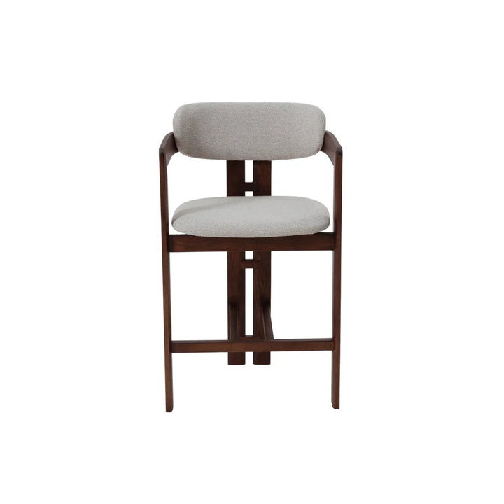 Clara Walnut Dark Wooden Ivory Boucle Fabric Bar Stool