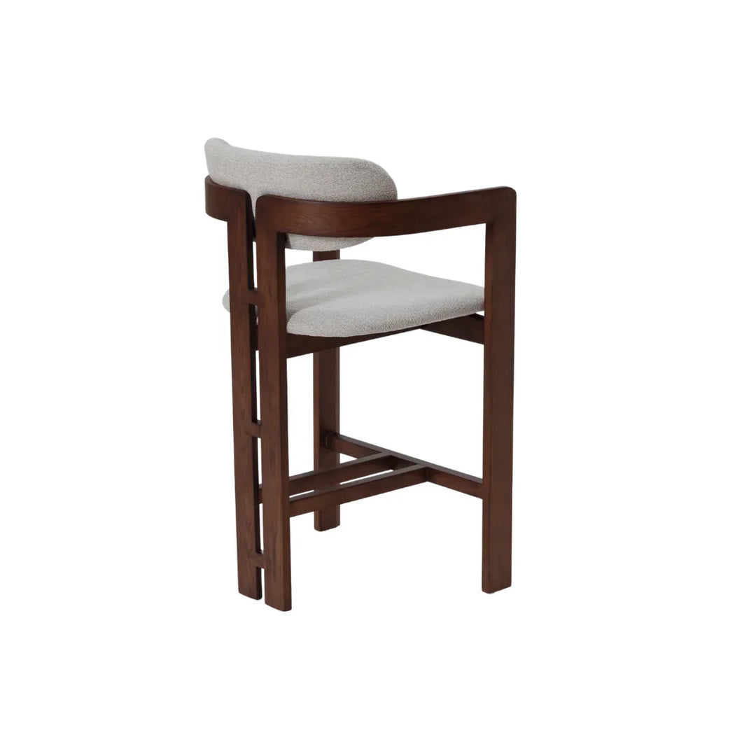 Clara Walnut Dark Wooden Ivory Boucle Fabric Bar Stool