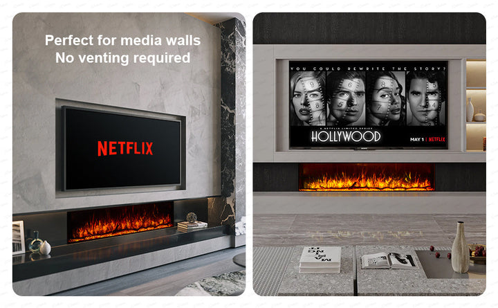 50 60 71 80 Inch HD+ Borderless Glass Black Electric Clarendon UHD Media 3D Flame LED Fire Glass