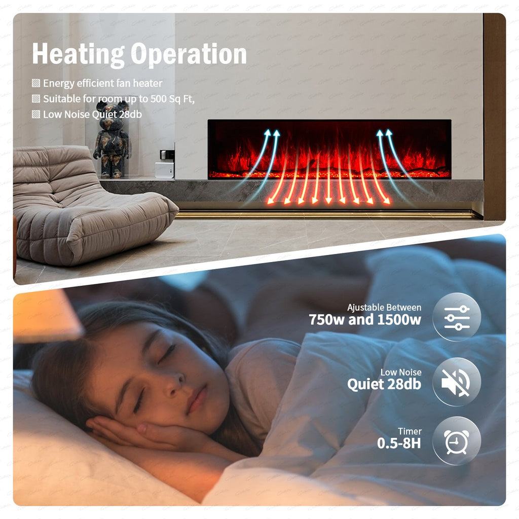 50 60 71 80 Inch HD+ Borderless Glass Black Electric Clarendon UHD Media 3D Flame LED Fire Glass