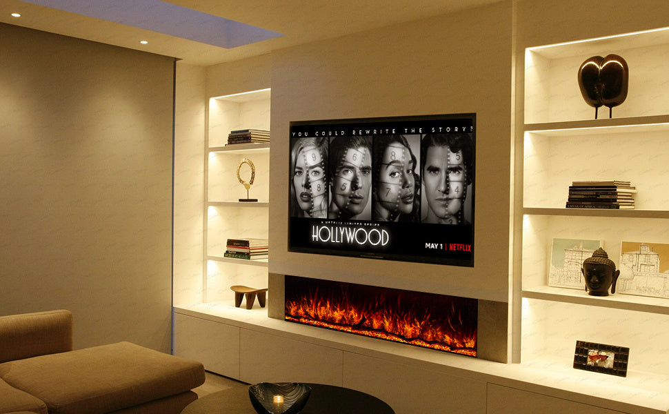 50 60 71 80 Inch HD+ Borderless Glass Black Electric Clarendon UHD Media 3D Flame LED Fire Glass