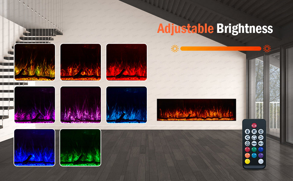 50 60 71 80 Inch HD+ Borderless Glass Black Electric Clarendon UHD Media 3D Flame LED Fire Glass