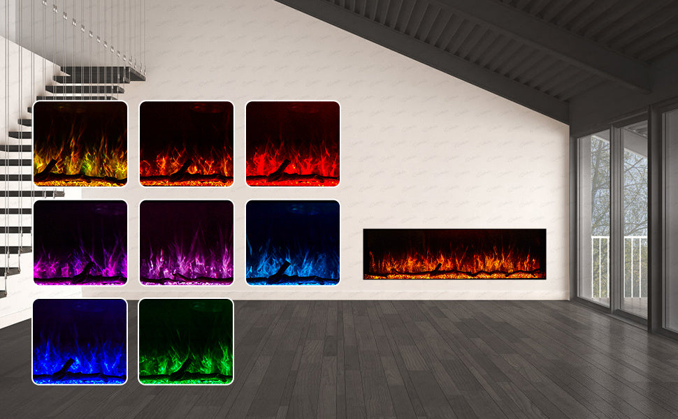 50 60 71 80 Inch HD+ Borderless Glass Black Electric Clarendon UHD Media 3D Flame LED Fire Glass