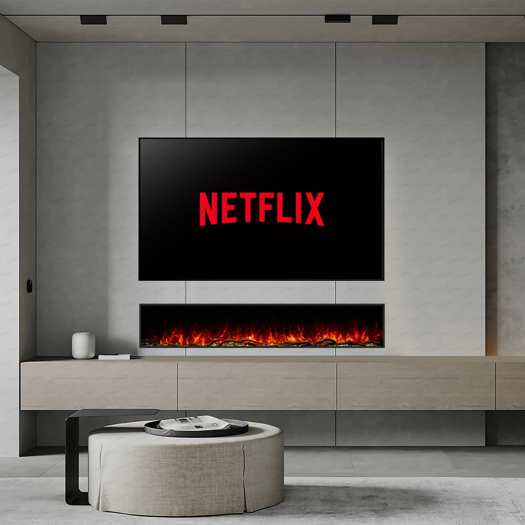 50 60 71 80 Inch HD+ Borderless Glass Black Electric Clarendon UHD Media 3D Flame LED Fire Glass