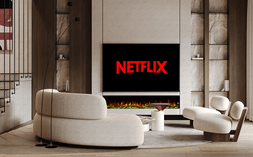 50 60 71 80 Inch HD+ Borderless Glass Black Electric Clarendon UHD Media 3D Flame LED Fire Glass