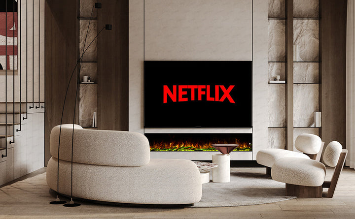 50 60 71 80 Inch HD+ Borderless Glass Black Electric Clarendon UHD Media 3D Flame LED Fire Glass