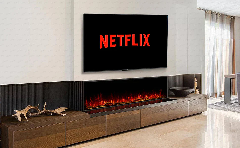 71 Inch HD 2024 Panoramic Slim Line Glass Front Borderless UHD Electric Fire HD+ 3D Effect
