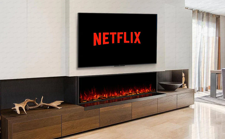 71 Inch HD 2024 Panoramic Slim Line Glass Front Borderless UHD Electric Fire HD+ 3D Effect