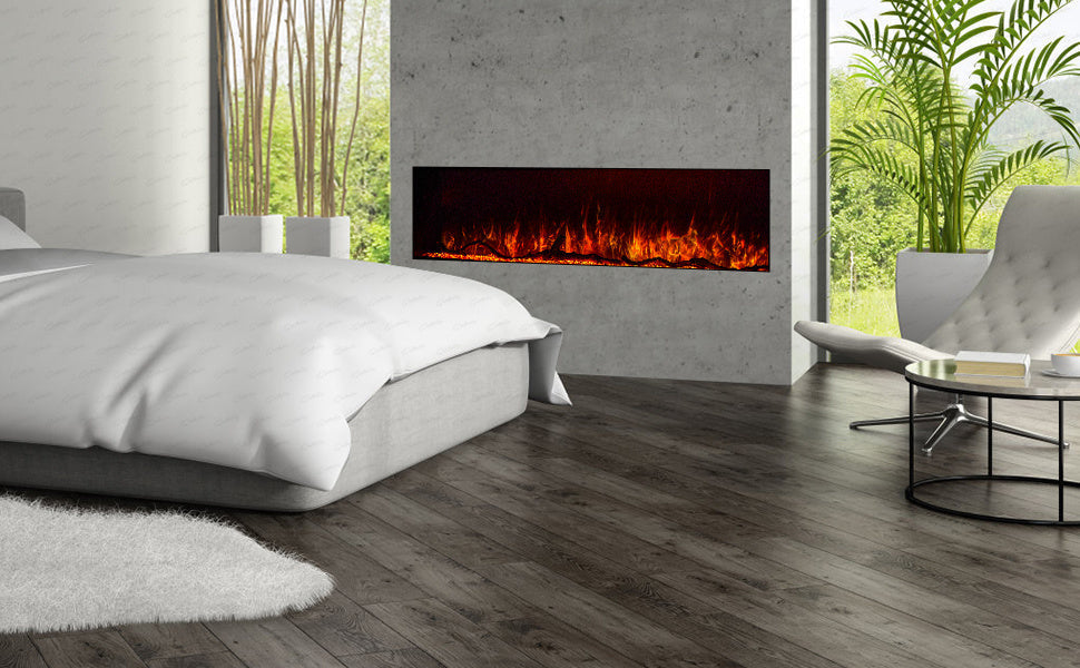 50 60 71 80 Inch HD+ Borderless Glass Black Electric Clarendon UHD Media 3D Flame LED Fire Glass