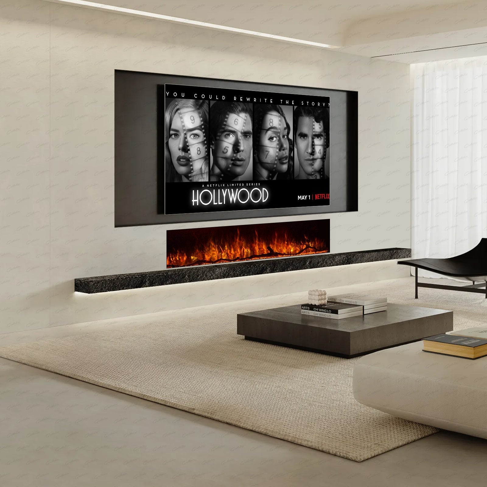 50 60 71 80 Inch HD+ Borderless Glass Black Electric Clarendon UHD Media 3D Flame LED Fire Glass