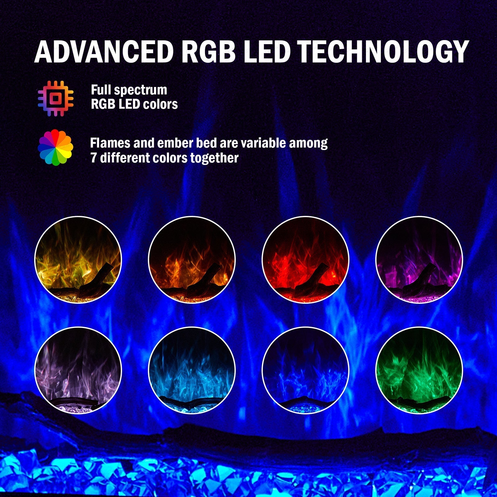 50 60 71 80 Inch HD+ Borderless Glass Black Electric Clarendon UHD Media 3D Flame LED Fire Glass