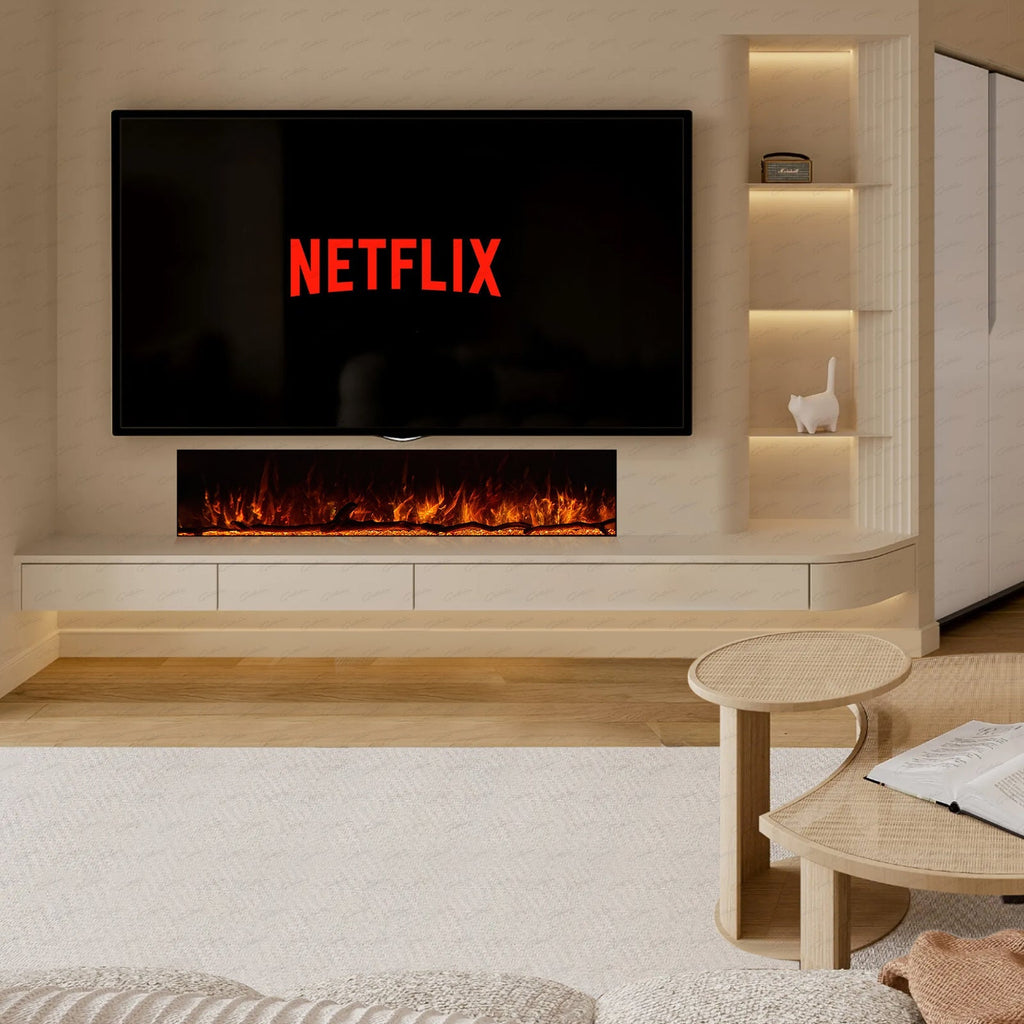 50 60 71 80 Inch HD+ Borderless Glass Black Electric Clarendon UHD Media 3D Flame LED Fire Glass