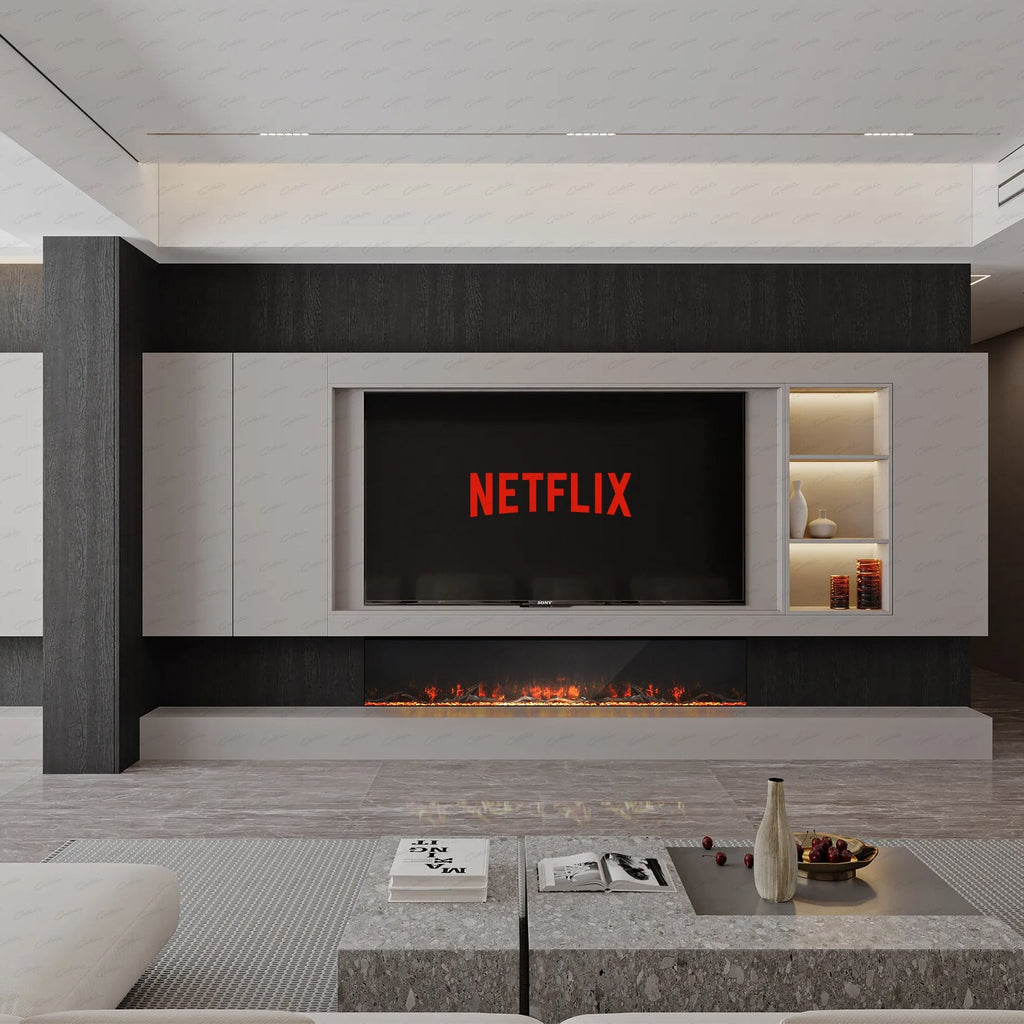 50 60 71 80 Inch HD+ Borderless Glass Black Electric Clarendon UHD Media 3D Flame LED Fire Glass
