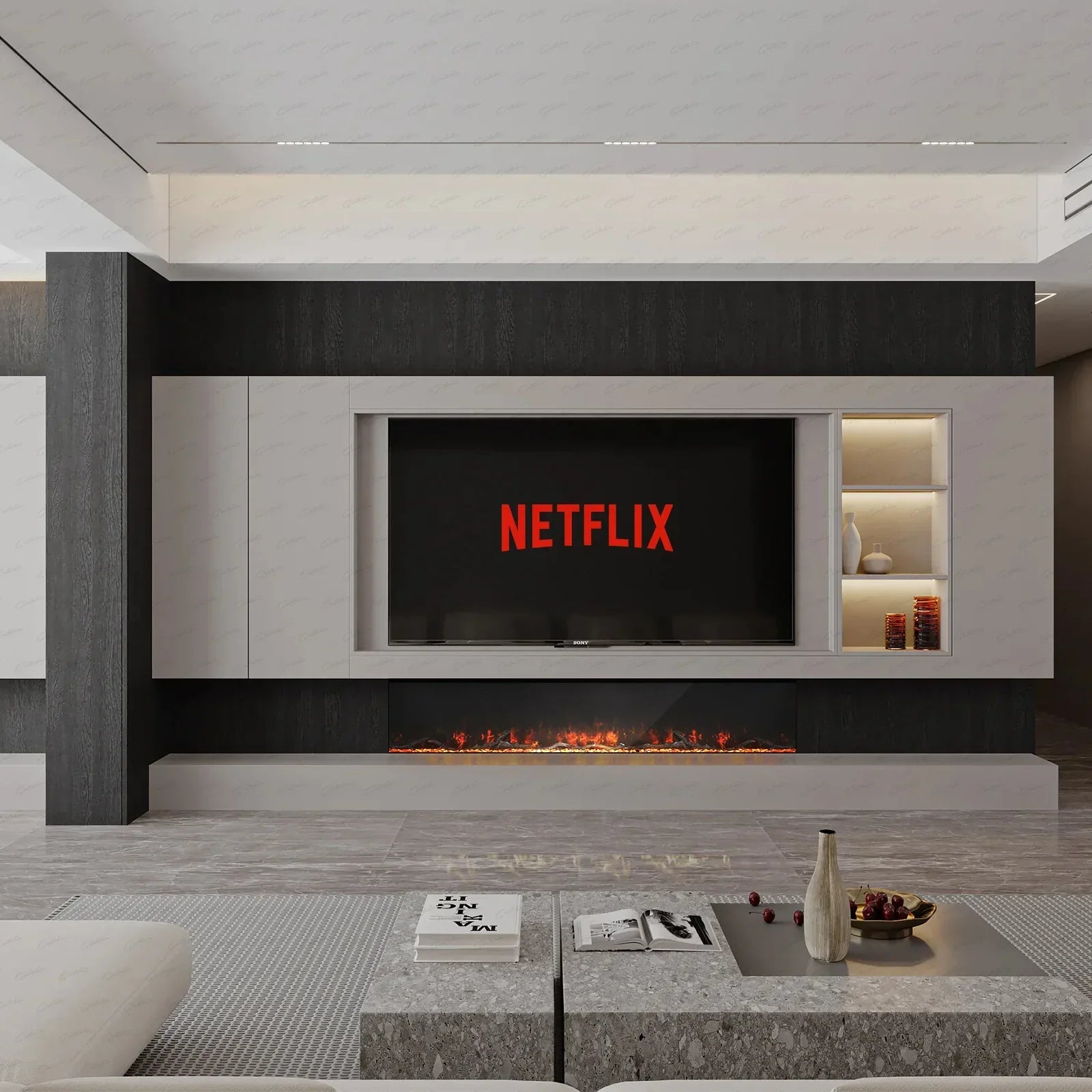 71 Inch HD 2024 Panoramic Slim Line Glass Front Borderless UHD Electric Fire HD+ 3D Effect