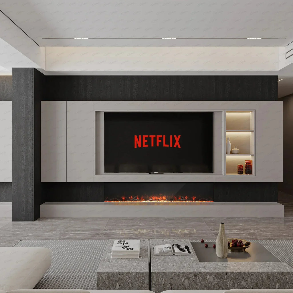 50 Inch HD 2024 Panoramic Slim Line Glass Front Borderless UHD Electric Fire HD+ 3D Effect