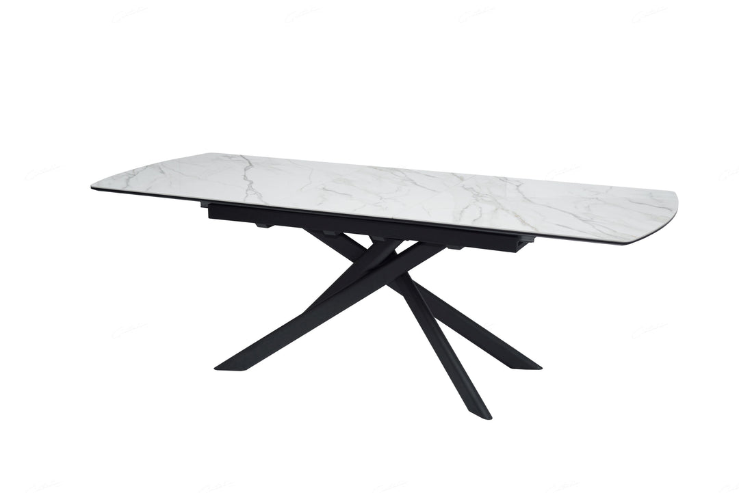 Cosma 180-230cm White Ceramic Marble Dining Table