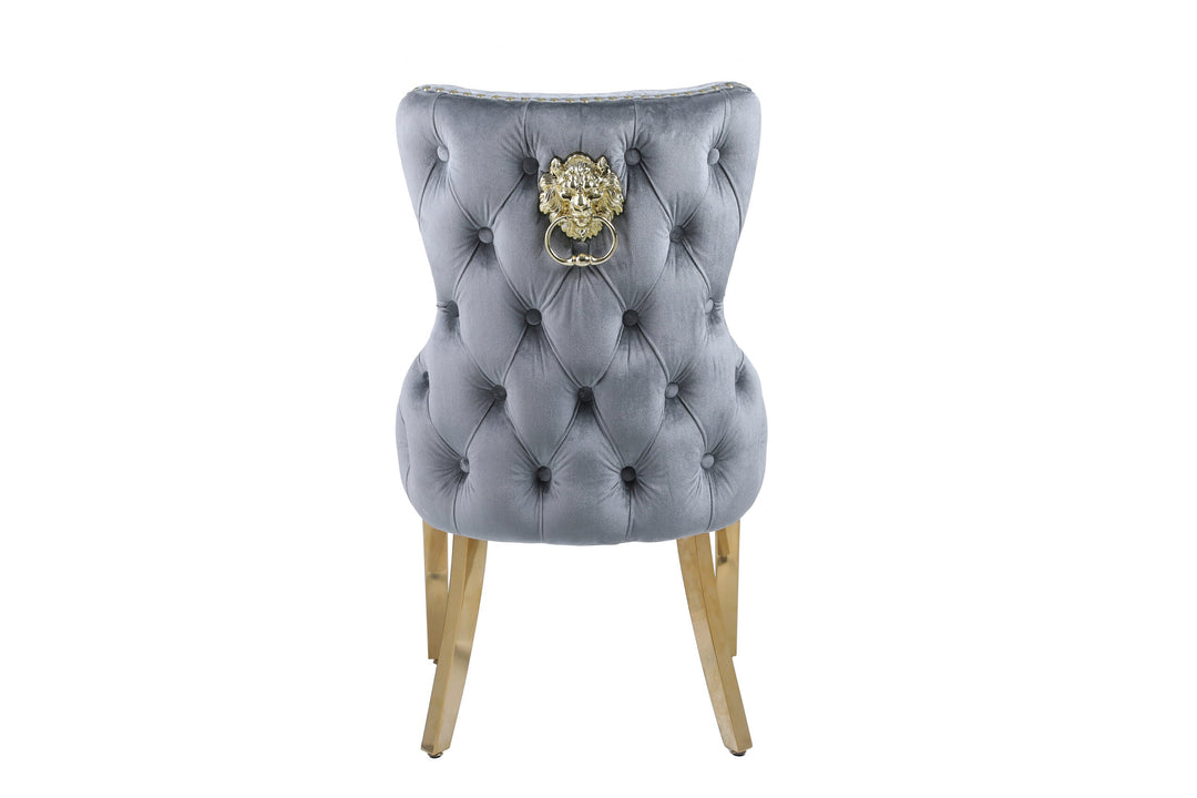 Lucien Pandora Gold Marble Dining Table With Victoria Gold Lion Dining Chairs